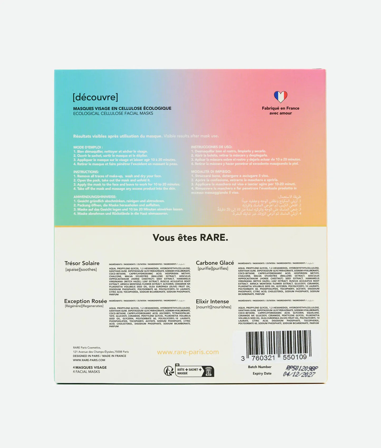 Набір з чотирьох масок для обличчя RARE Paris Box of 4 Face Mask