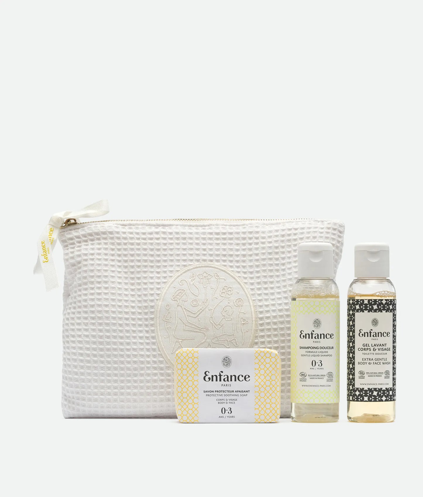 Набір для подорожей дітям віком 0-3 років 1 pochette + 1 savon + 1 Shampoing 100ml + 1 Gel lavant 100ml Pochette Découverte Absolue 0-3 ans Enfance