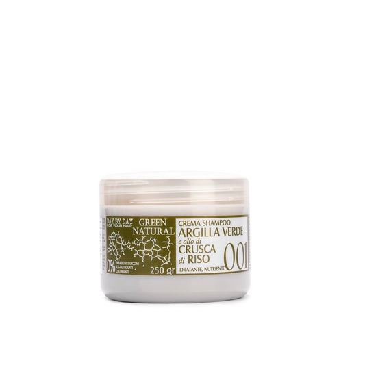 Крем-шампунь з зеленою глиною та рисовими висівками Alan Jey Green Natural Crema Shampoo Argilla Verde E Olio Di Crusca Di Riso Orising  250  ml