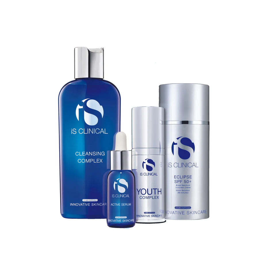 Інтенсивне омолодження шкіри | Pure renewal collection Cleansing Complex 180мл, Active Serum 15мл, Youth Complex 30 г, Eclipse SPF 50+ Non-Tinted 100 г iS Clinical