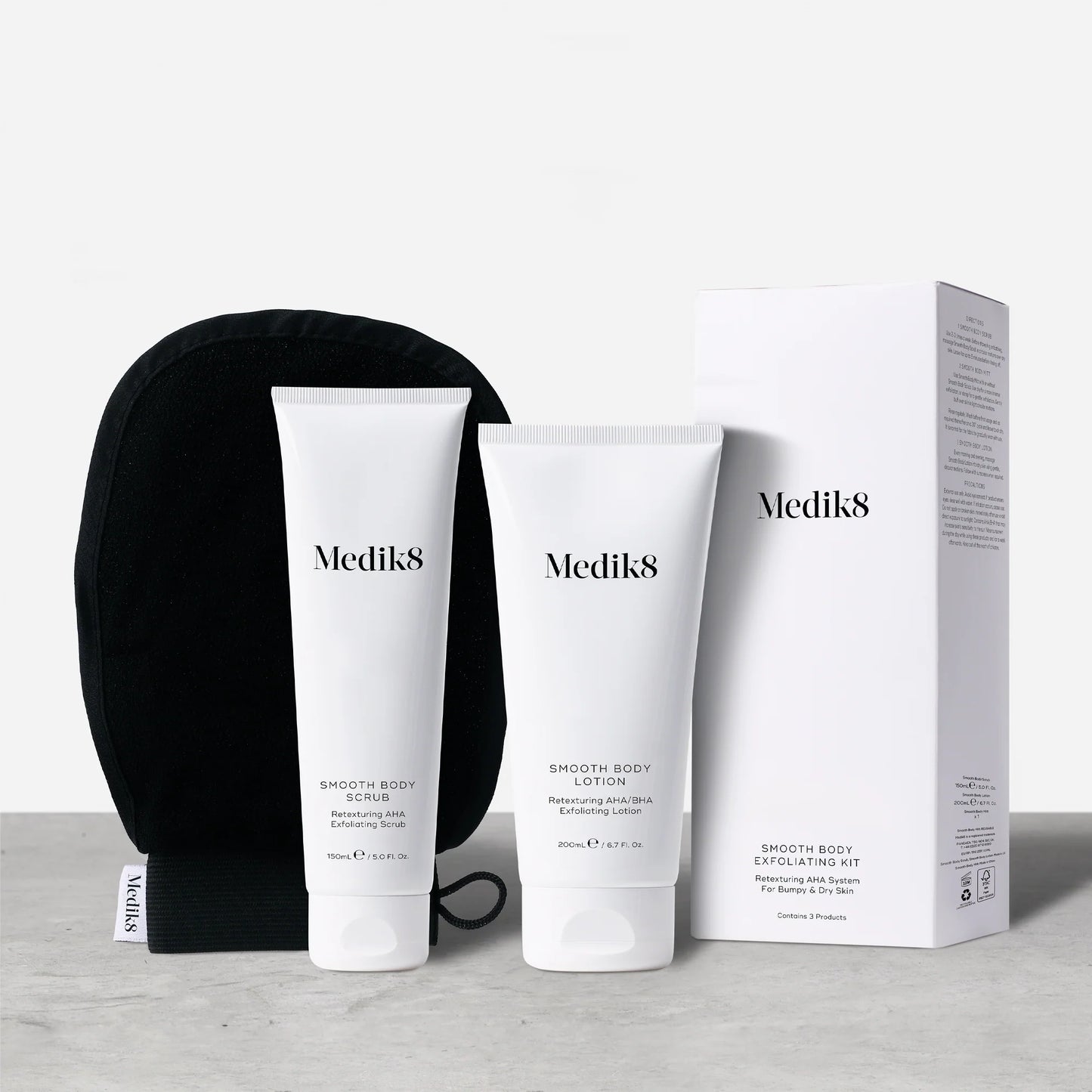 Smooth Body Exfoliating Kit - набір для ексфоліації шкіри тіла (Скраб Smooth Body Лосьйон Smooth Body Lotion 200 мл; Рукавиця Smooth Body Mit) Medik8