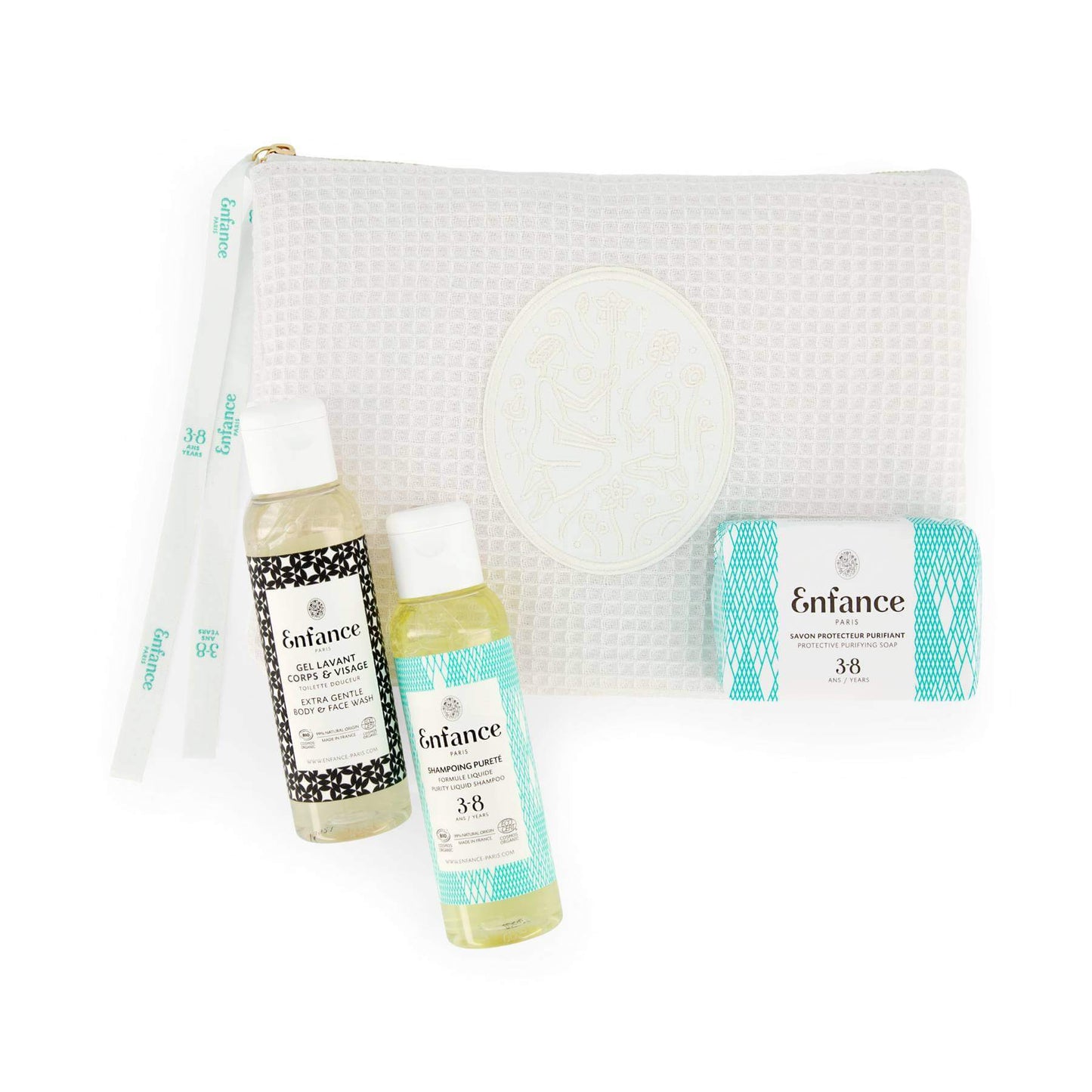 Набір для подорожей дітям 3-8 років 1 pochette + 1 savon + 1 Shampoing 100ml + 1 Gel lavant 100ml Savon Protecteur Purifiant 3-8 ans Enfance